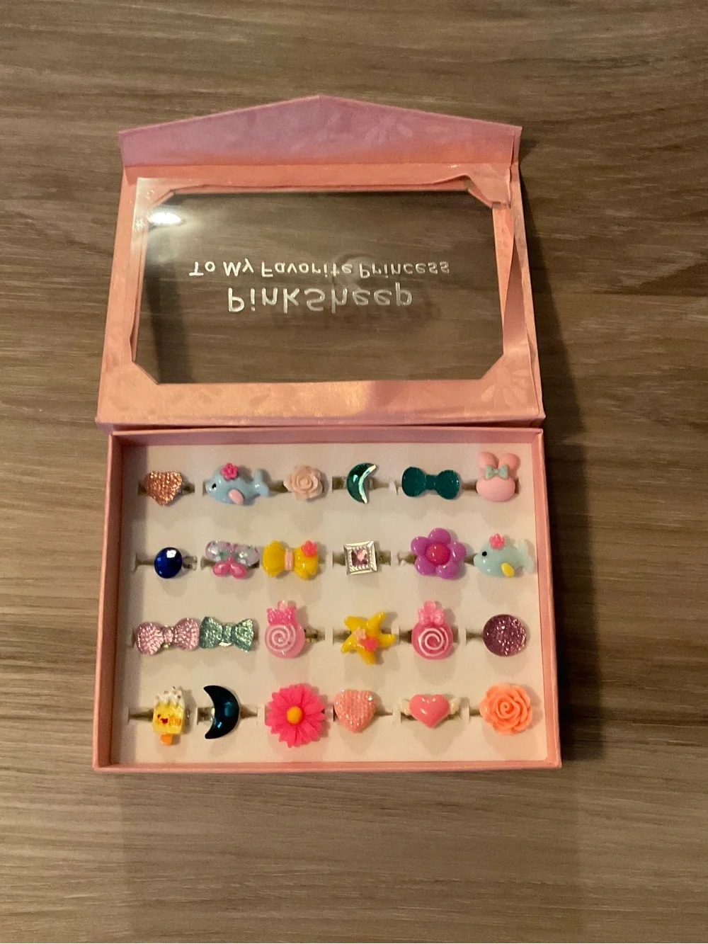 Pinksheep  | Girls Pink Jewelry Ring Set - Cute Multicolor Charms